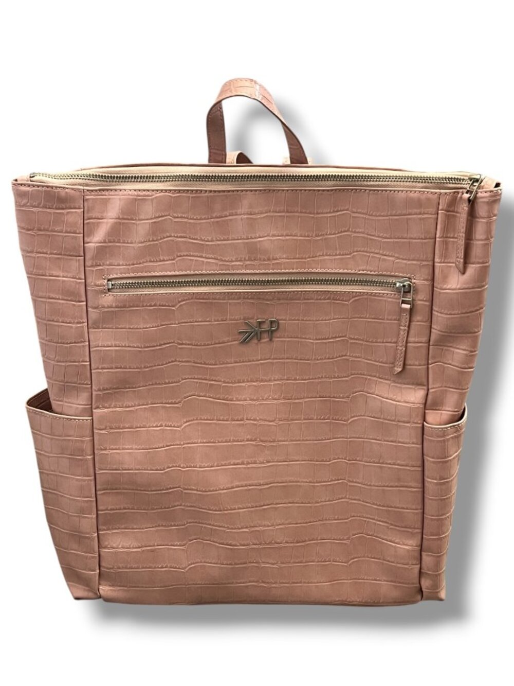 Freshly Picked Faux Leather Rose Pink Crocodile Diaper Bag Backpack Zip Closure